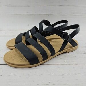 Crocs Tulum Size 10 Black Strappy Slingback Sandals Buckle Shoes 206107